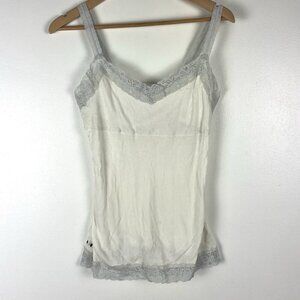 Converse One Star Tank Top Sz L Ribbed Knit Lace Trim Built In Bra Babydoll Y2k